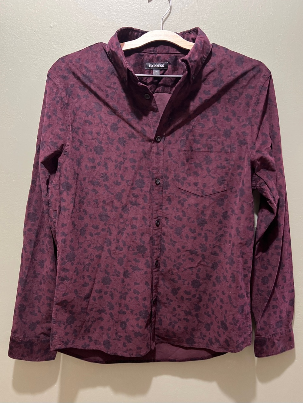EXPRESS mens corduroy Burgundy Floral Dress Shirt
